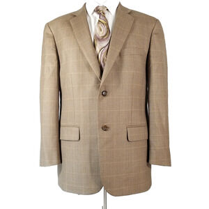 Joseph & Fiess sport coat suit jacket Blazer men's 44 r Brown plaid wool modern